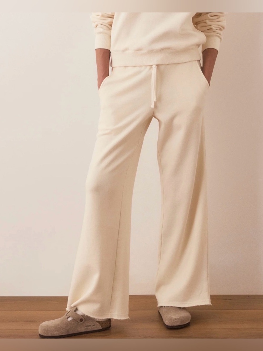 Marine layer Cloud 9 Fleece Wide Leg Sweatpant in cream women’s size small